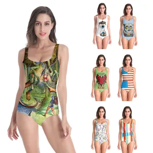 Women Sexy One-Piece Swimsuit Vintage Floral Animal Printed Bathing Suit Slim Fit Beachwear For Summer Vacation Spa