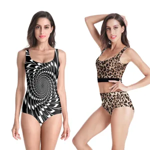 Sexy women's one-piece swimsuit and leopard print bikini set for beach vacation
