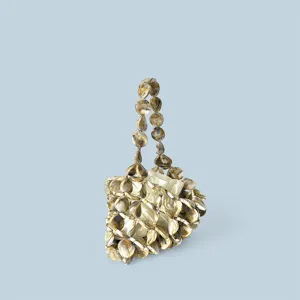Borsa a mano chic in resina effetto pietra, elegante borsa intrecciata con manico di perle.