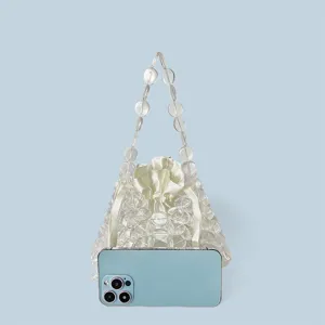 Borsa a mano trasparente di perle con sacchetto interno in raso borsa alla moda da donna