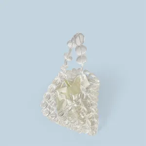 Borsa a mano di perline trasparenti con sacchetto bianco, borsa in perle acriliche.