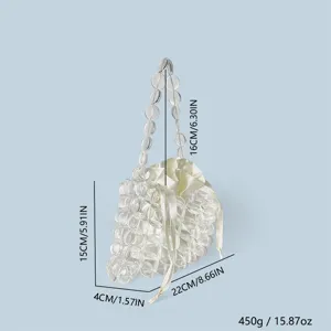 Borsa a mano con perline trasparenti in satin, elegante design trasparente per donna.