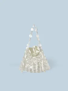 Borsa a Mano in Acrilico Perlinato da Donna Borsa con Manico Superiore in Rete Traforata Vintage Retro Piccola Borsa Abbinamento Quotidiano