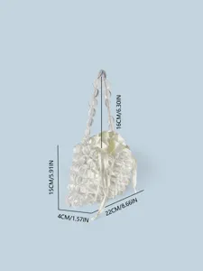 Borsa a mano in perline trasparenti con sacchetto in raso bianco, elegante borsa estiva per donne.
