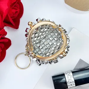 Punk silver rivet mini kiss-lock coin purse retro wallet keychain handbag pendant charm