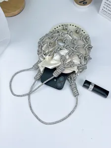 Sac seau résille strass exquis, sac à main évidé fait main, élégant style sac sous les aisselles.