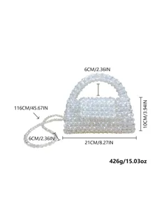 Handgemachte Acryl Perlen Handtasche elegante weiße Perlen Umhängetasche für Damen 21cm