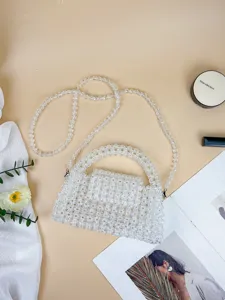 Klarsicht Acryl Perlen Handtasche Detail, handgearbeitete Umhängetasche für Damen.