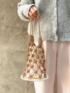 Sac seau en filet de strass fait main élégant sac de soirée avec pochette en satin
