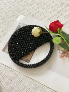 Handgemachte schwarze Perlen runde Handtasche schicke gewebte Beuteltasche minimalistisches Design
