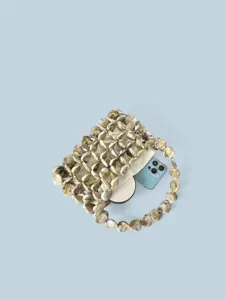 Borsa a mano intrecciata di perle motivo pietra traforata elegante borsa da donna