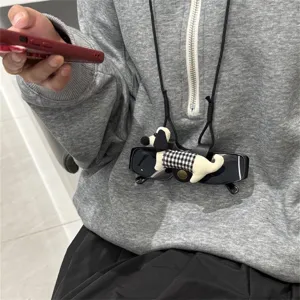 Koreanischer Stil Süßer Welpe Brillenkordel Tragbare Anti-Drop Nacken Hängende Brillenkette Gingham Karo Hund Halskette