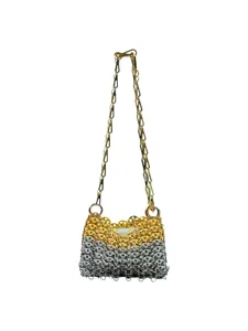 Borsa a tracolla con catena metallica, elegante borsa incrociata oro e argento per donne.