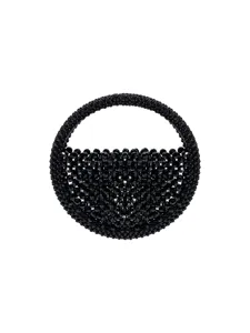 Elegante schwarze Perlen-Runde Handtasche für Damen, schicke handgefertigte Kreis-Clutch Tasche.