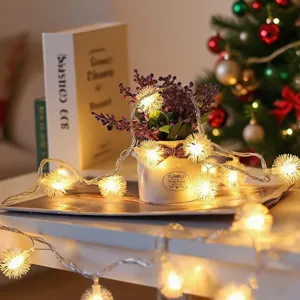 LED fluffy ball string lights, warm fairy lights for Christmas tree bedroom home holiday decor
