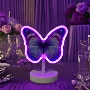 LED Schmetterling Neon Licht Zeichen Mit Basis Batterie USB Betrieben Lila Pink Schmetterling Tischlampe Desktop Atmosphäre Nachtlicht Für Schlafzimmer Bar Geburtstag Party Deko