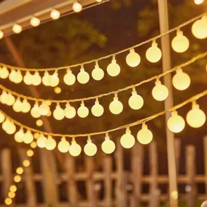 Warm white LED globe string lights, perfect for outdoor patio, garden and camping decoration.
