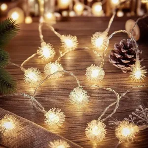 LED fluffy ball string lights warm fairy lights for bedroom holiday Christmas decoration