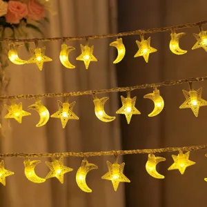 LED star moon string lights warm fairy light for bedroom holiday party garden decor.