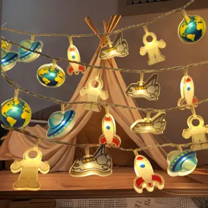 Catena luminosa LED spazio acrilico astronauta razzo UFO lampada decorativa bimbi