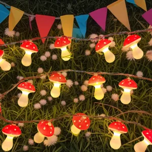 Outdoor solar LED mushroom string lights for garden patio bedroom camping decor ambiance light