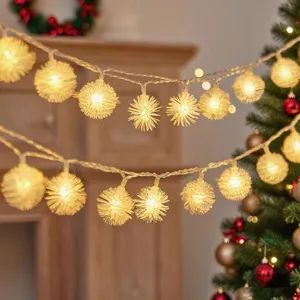LED fluffy ball string lights warm white fairy lights for bedroom Christmas holiday decor