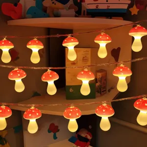 Solar outdoor LED mushroom string lights warm lighting bedroom indoor decor fairy lights