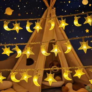 LED star and moon fairy lights string for children room bedroom indoor decor warm lighting