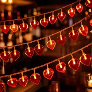 LED heart string lights detail, romantic valentine decor and warm ambient lighting.