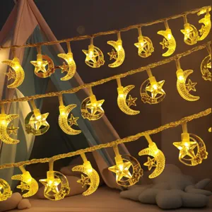 LED star moon string lights battery powered warm glow bedroom tent ambient decorative lights