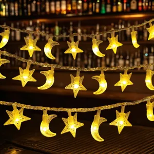 LED star and crescent moon string lights for cozy indoor outdoor room decoration ambiance.