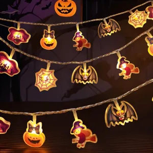Halloween LED Lichterkette Acryl Fledermaus Kürbis Anhänger Schlafzimmer Party Deko