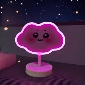 Süße rosa Wolke LED Neon Nachtlicht mit Sockel, eine ideale Schlafzimmer Deko Lampe.