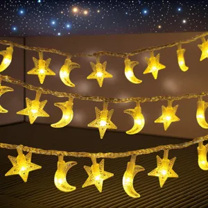LED star moon string lights for kids room and outdoor patio decoration ambient lighting.