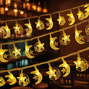 LED star moon string lights fairy lights warm white battery powered bedroom party decor