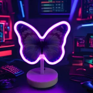 LED Schmetterling Neon Nachtlicht mit Sockel, perfekt für Schlafzimmer und Gaming-Zimmer.