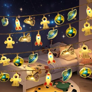 Catena luminosa spazio LED acrilico astronauta razzo decorazione camera bambini letto