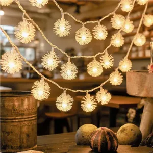 LED Fluffy Ball String Lights Warm White Fairy Lights For Bedroom Christmas Party Decoration Battery USB Powered Room Decor