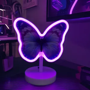 Schmetterling LED Neonlicht Zimmerdeko Nachtlampe mit Sockel Schreibtisch Beleuchtung