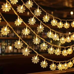 Warm LED star string lights for room decor, festive party, patio, and outdoor camping ambiance.