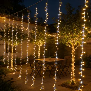 LED waterfall curtain lights outdoor string lights for balcony party garden decoration.