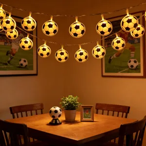 LED football string lights, soccer theme party hanging lights, warm room decor atmosphere lamp.
