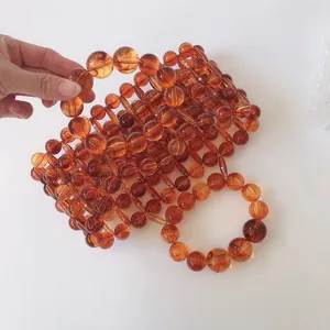 Amber beaded handbag for women, chic handmade woven tote bag with round handle, vintage purse.