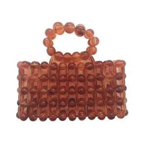 Amber beaded handbag vintage retro acrylic square tote bag elegant women shoulder purse