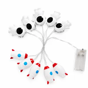 Cute Cartoon Astronaut Rocket LED String Lights Warm Glow Fairy Light For Children Bedroom Birthday Party Decoration Outdoor Garden Solar Powered Garland Lamp