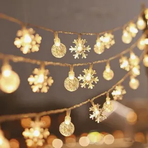 LED snowflake bubble ball string lights warm fairy lights for Christmas party room decor