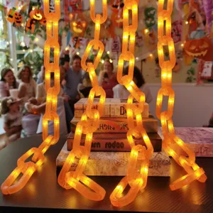Guirnalda de Luces LED de Halloween Eslabones de Cadena de Plástico Luz de Hadas Naranja a Batería Luces Decorativas para Bar Fiesta