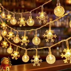 LED Snowflake Bubble Ball String Lights Warm Fairy Lights for Christmas Party Room Decor
