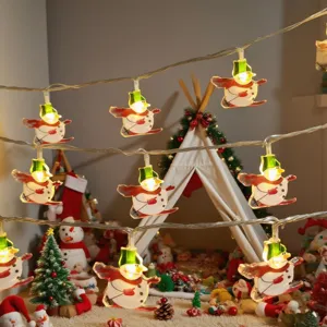 Festive LED Christmas snowman string lights, perfect for indoor and outdoor holiday decor.