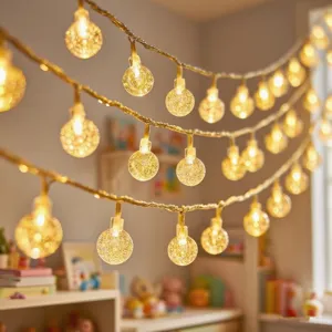 LED crystal ball string lights warm lighting cozy room decor fairy lights indoor atmosphere